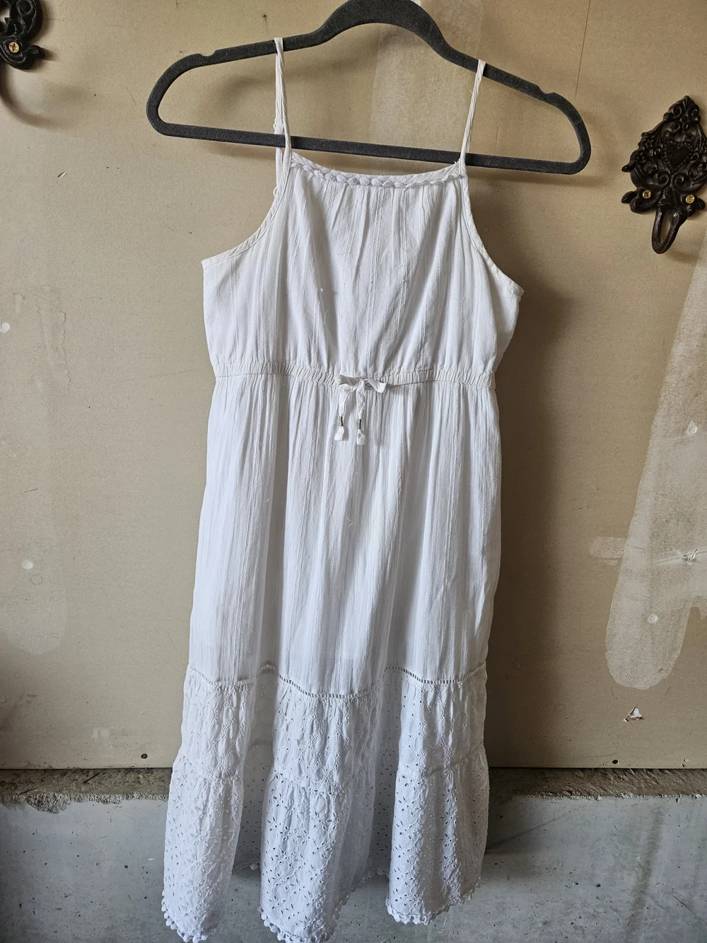 Cat & Jack Girls White Smocked Eyelet Lace Tiered Midi Dress Medium 7/8